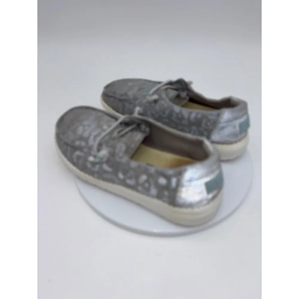 HEY DUDE Girls Leopard‎ Shoe Gray Wendy Youth Cat Eye Slip On Kids Silver 13